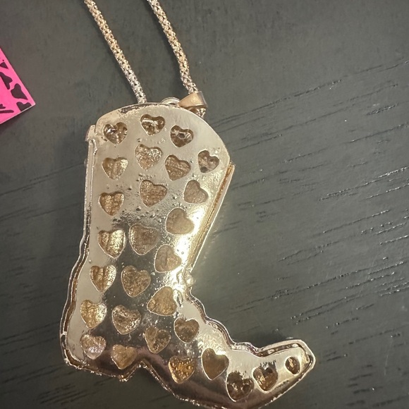 Betsey Johnson Blue Enamel Cowboy Boot Necklace Gold Tone Chain - Picture 5 of 5